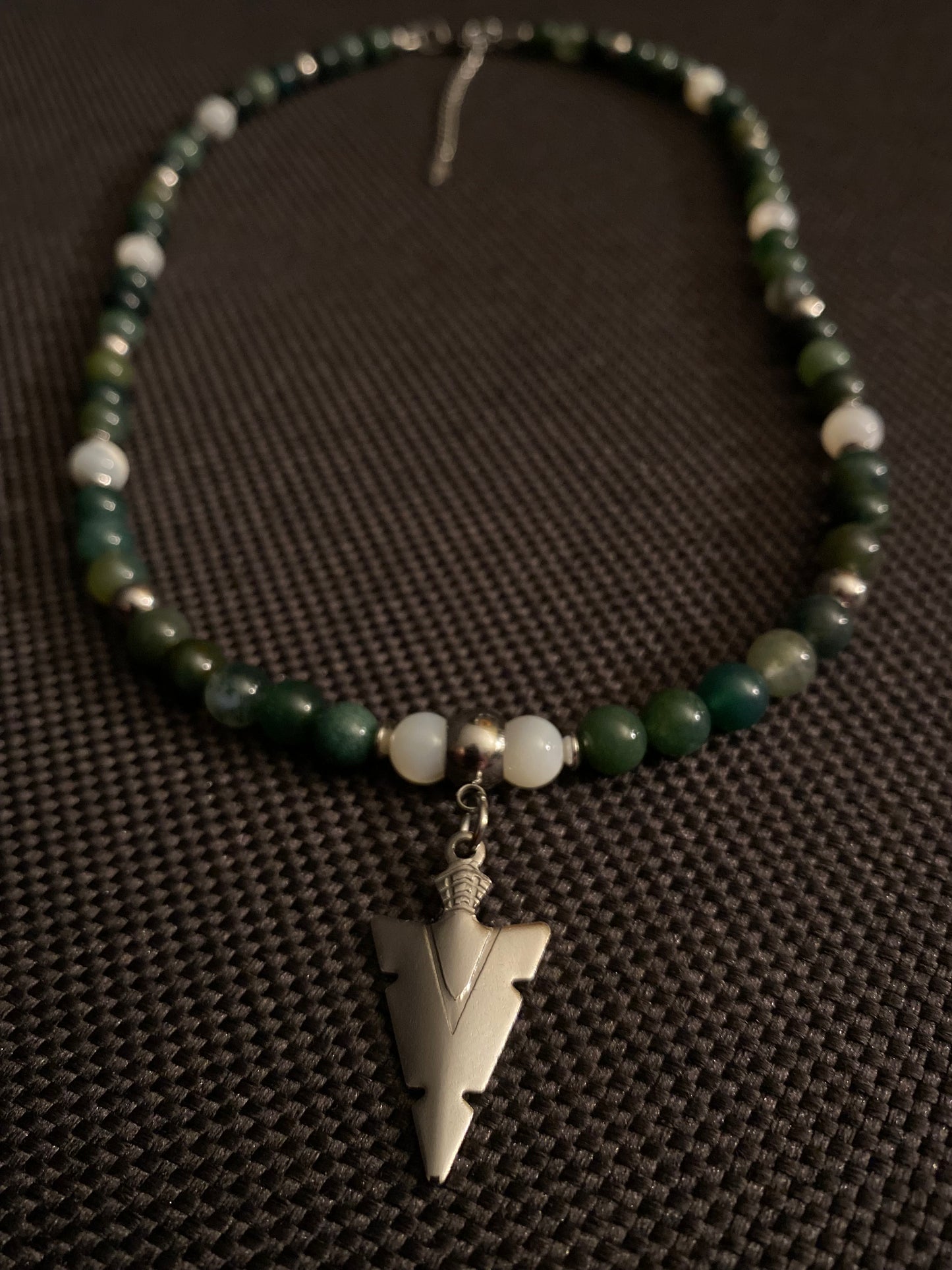 Arrowhead & Moss Agate Necklace w/ MOP accent beads