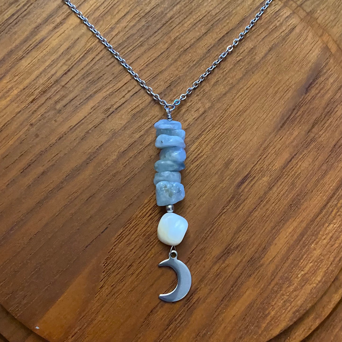 Aquamarine, Mother of Pearl Celestial Necklace.