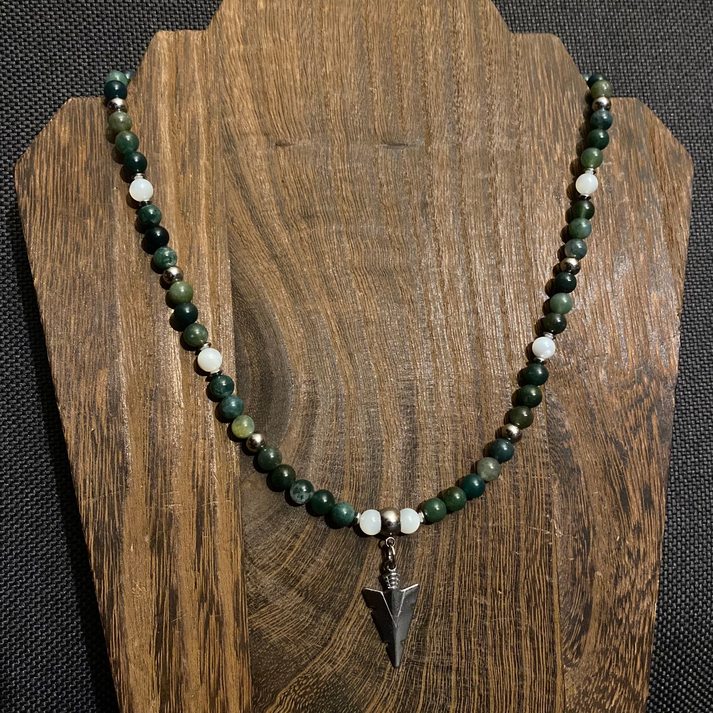 Arrowhead & Moss Agate Necklace w/ MOP accent beads