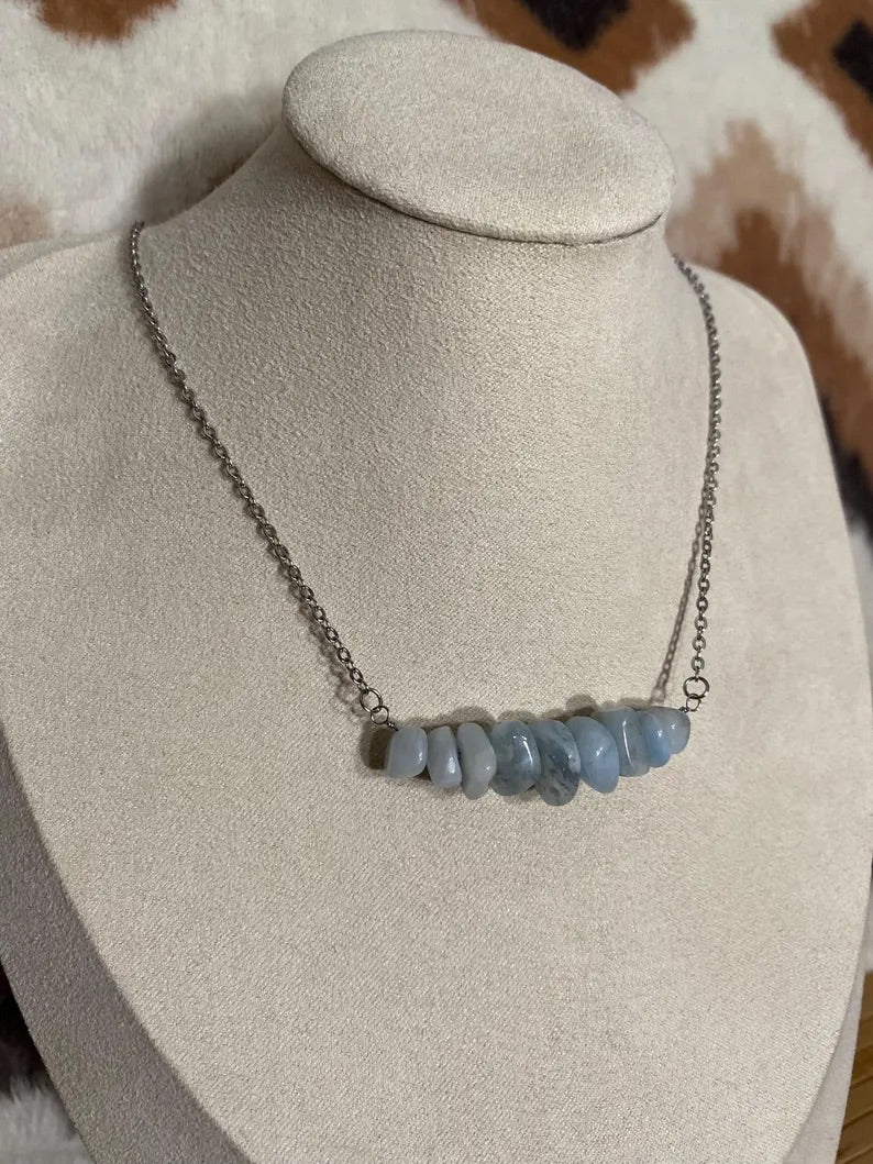 Aquamarine Nugget Bead Bar Necklace