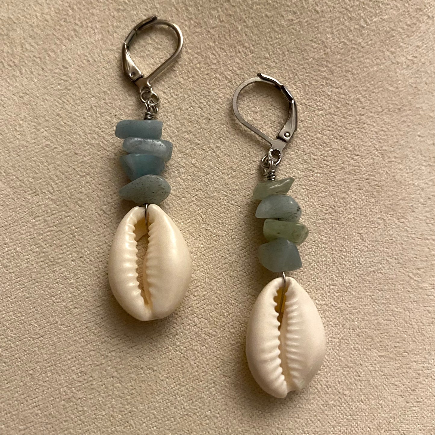Amazonite Cowrie Seashell Earrings