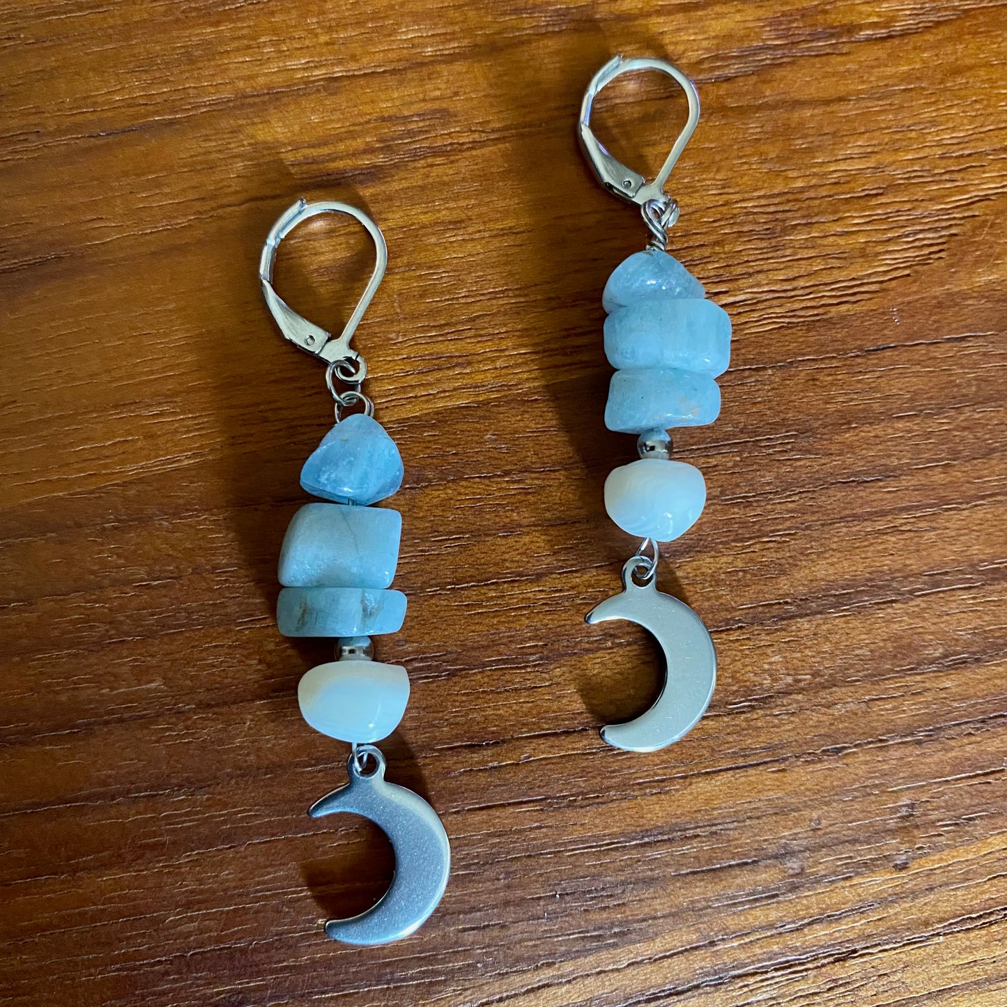 Aquamarine, Mother of Pearl Celestial Earrings