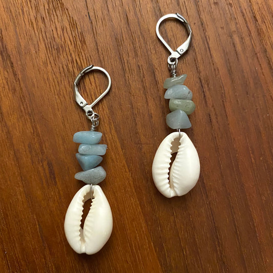 Amazonite Cowrie Seashell Earrings