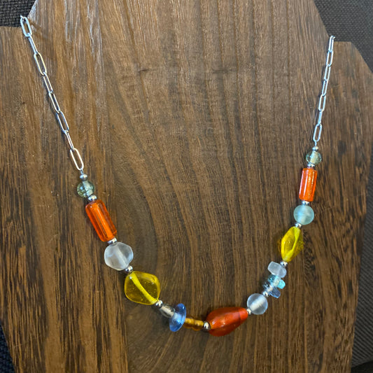 Lampwork Glass Paperclip Chain Necklace