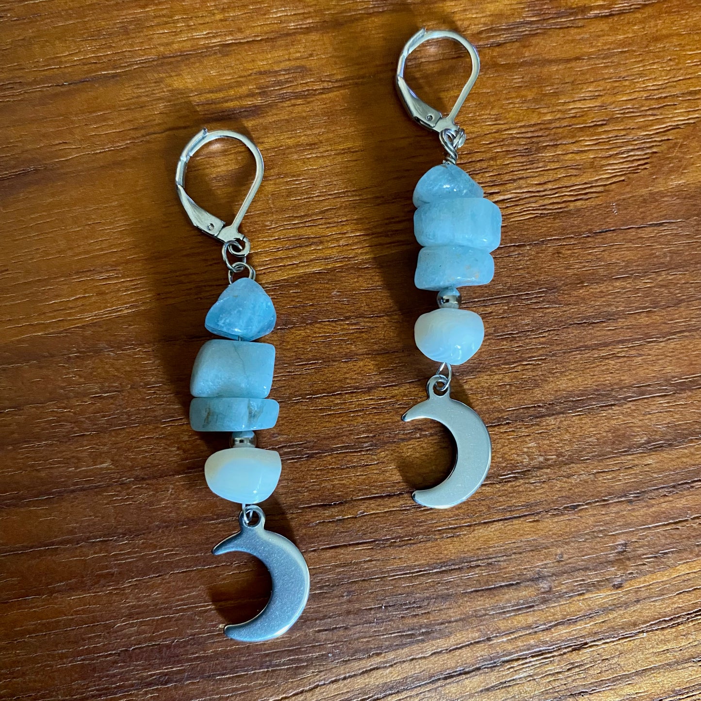 Aquamarine, Mother of Pearl Celestial Earrings
