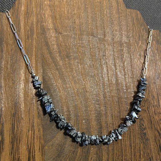 Snowflake Obsidian Chip Necklace