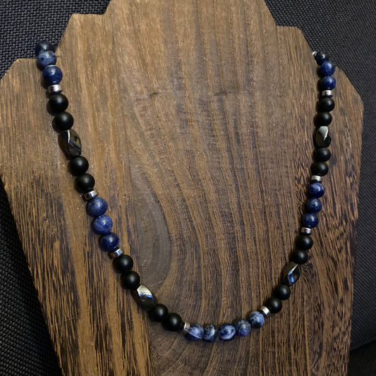 Sodalite, ￼￼Matte Onyx & Hematite Necklace