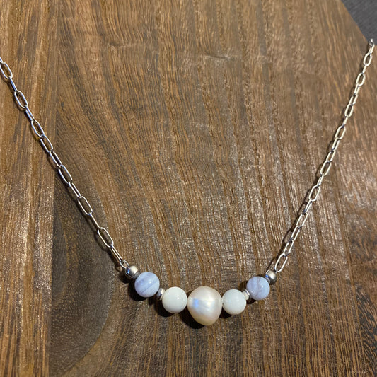 Pearl & Blue Lace Agate Necklace
