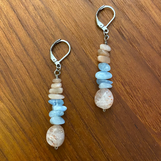 Peach Moonstone, Aquamarine￼ & Sunstone Earrings￼